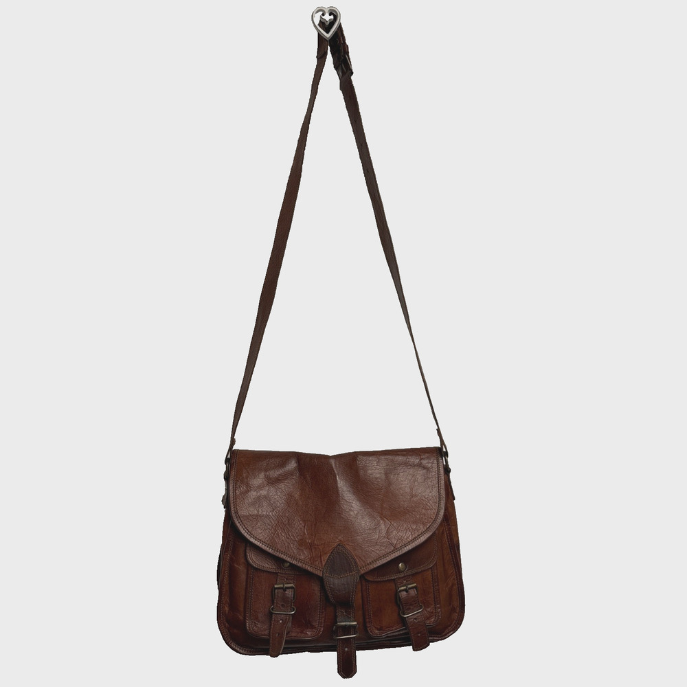 Vintage Komal's Distressed Passion Brown Leather Messenger Satchel Shoulder Bag